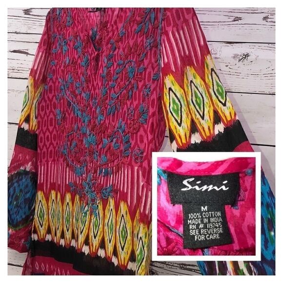 Simi Medium Magenta Blue embroidered Tunic - Picture 1 of 8
